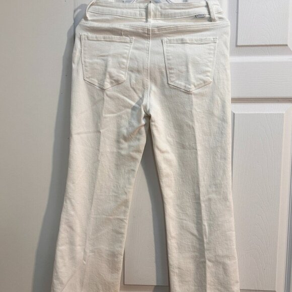 Risen Flare Leg Stretch Jeans Womens Size 9/29 Mid Rise White Denim Raw Hem - Picture 4 of 12